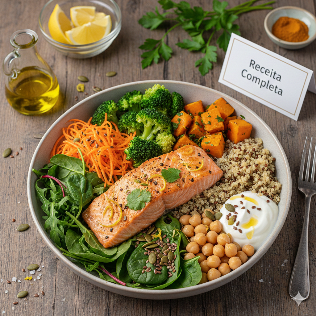 Almoço Saudável Anti-Inflamatório para Reduzir Inchaço